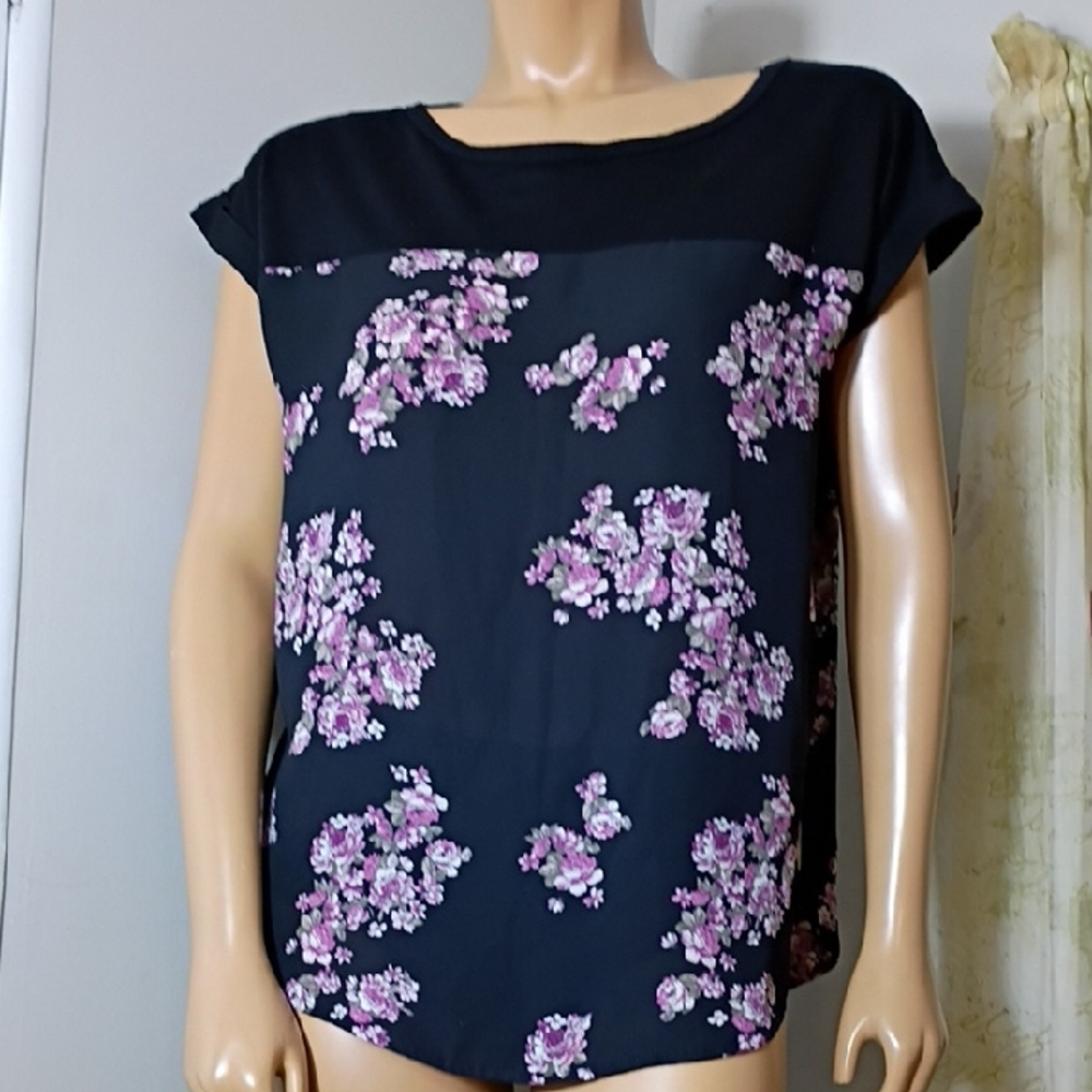 Rewind Black and Pink Floral Blouse